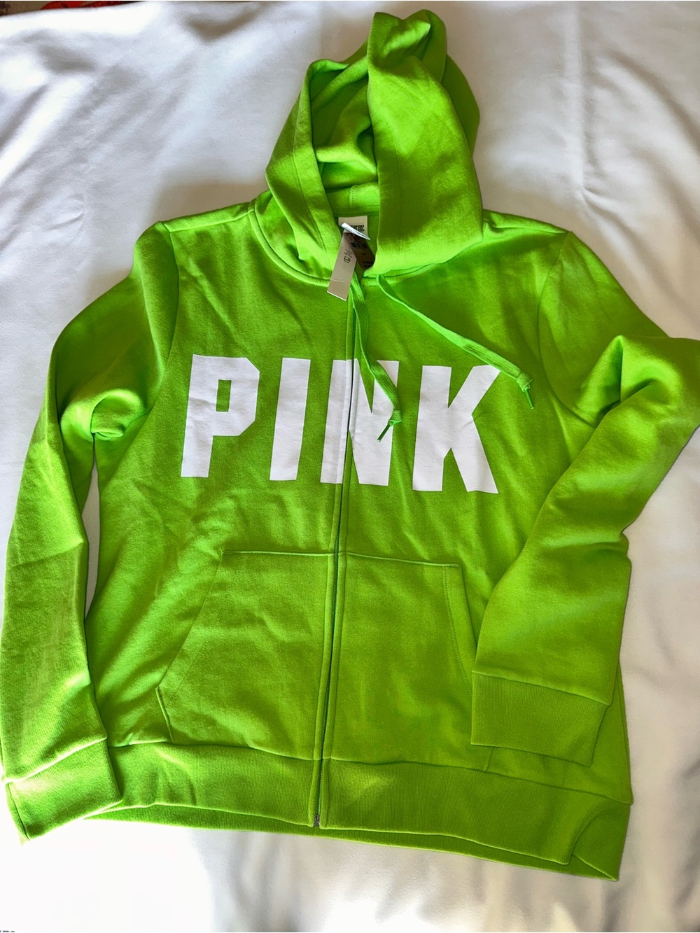 PINK Victoria's Secret Neon Lime Green Full-Zip Hoodie